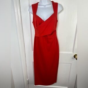 Badgley Mischka Belle Designer Red Midi Cocktail Dress